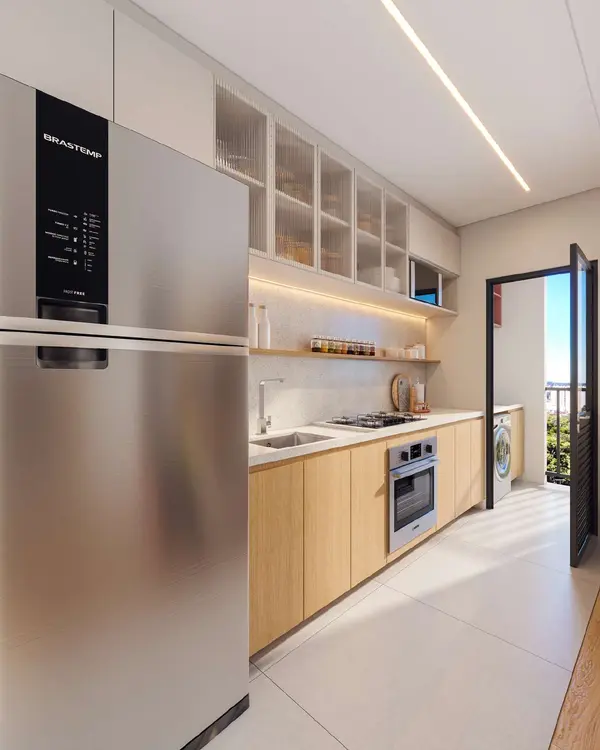 Cozinha e área de serviço do apartamento decorado do Residencial Patmos (imagem ilustrativa)