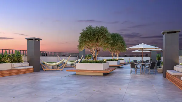 Bem-estar do rooftop: redes, bancos e jardineiras para desacelerar (perspectiva artística)